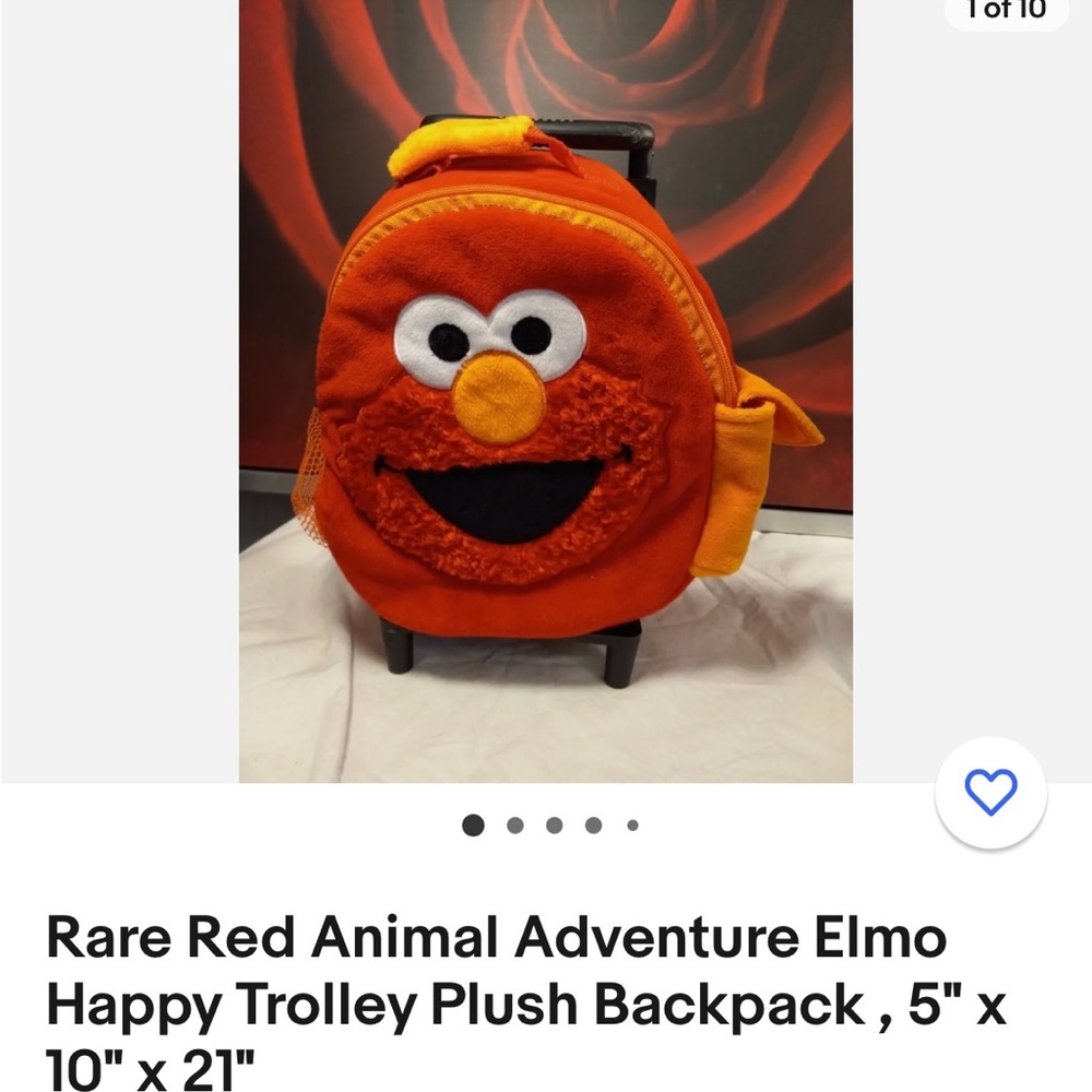 Rare Red Animal Adventure Elmo, Happy Trolley Plush Backpack.